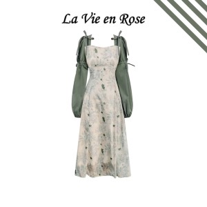 LONG GREEN FLORAL DRESS